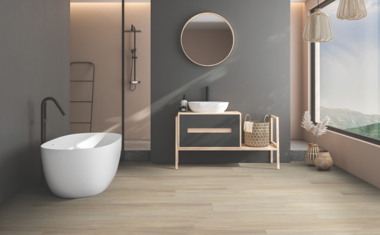 vinyl plank flooring in minimalism natural bathroom